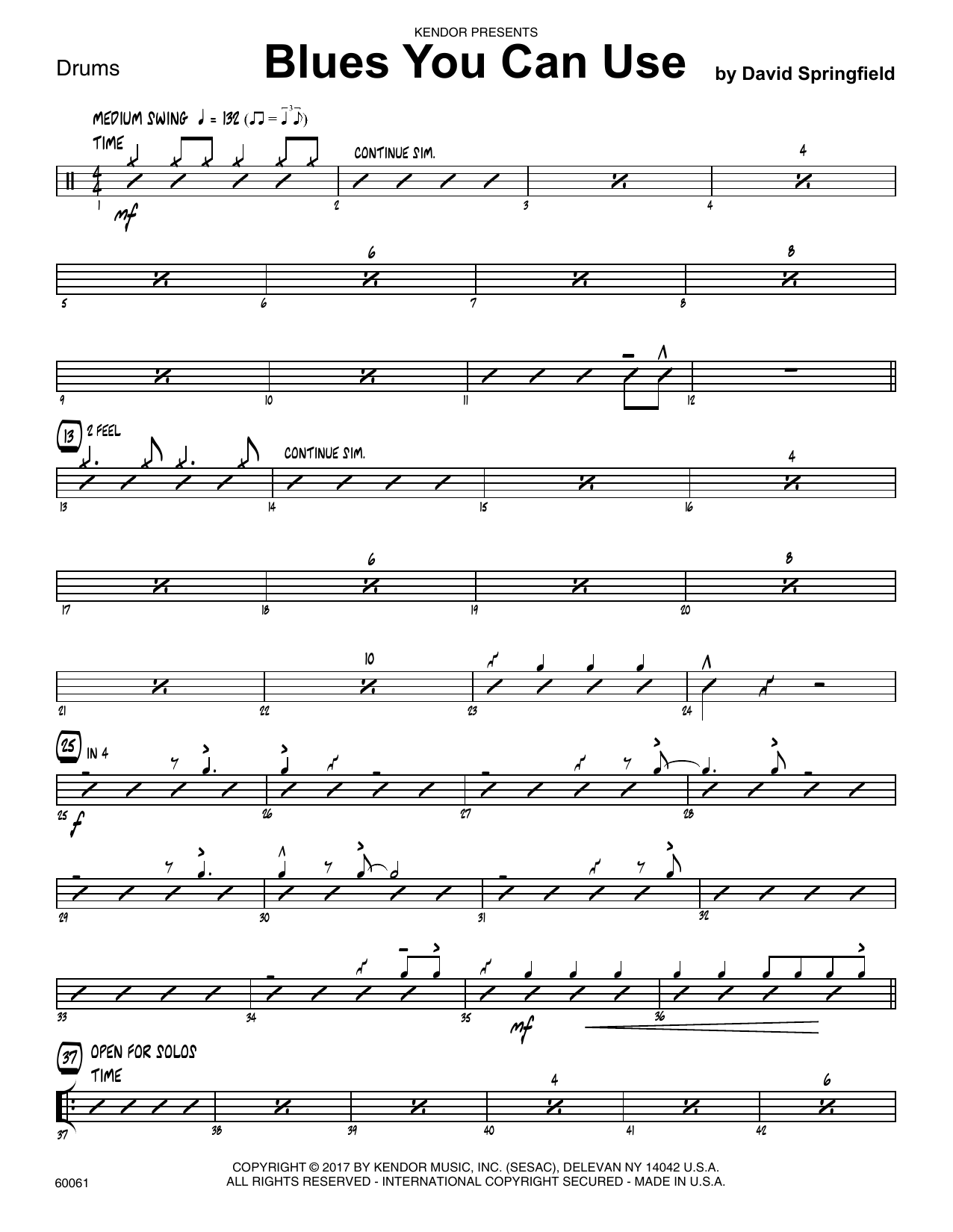 Download David Springfield Blues You Can Use - Drum Set Sheet Music