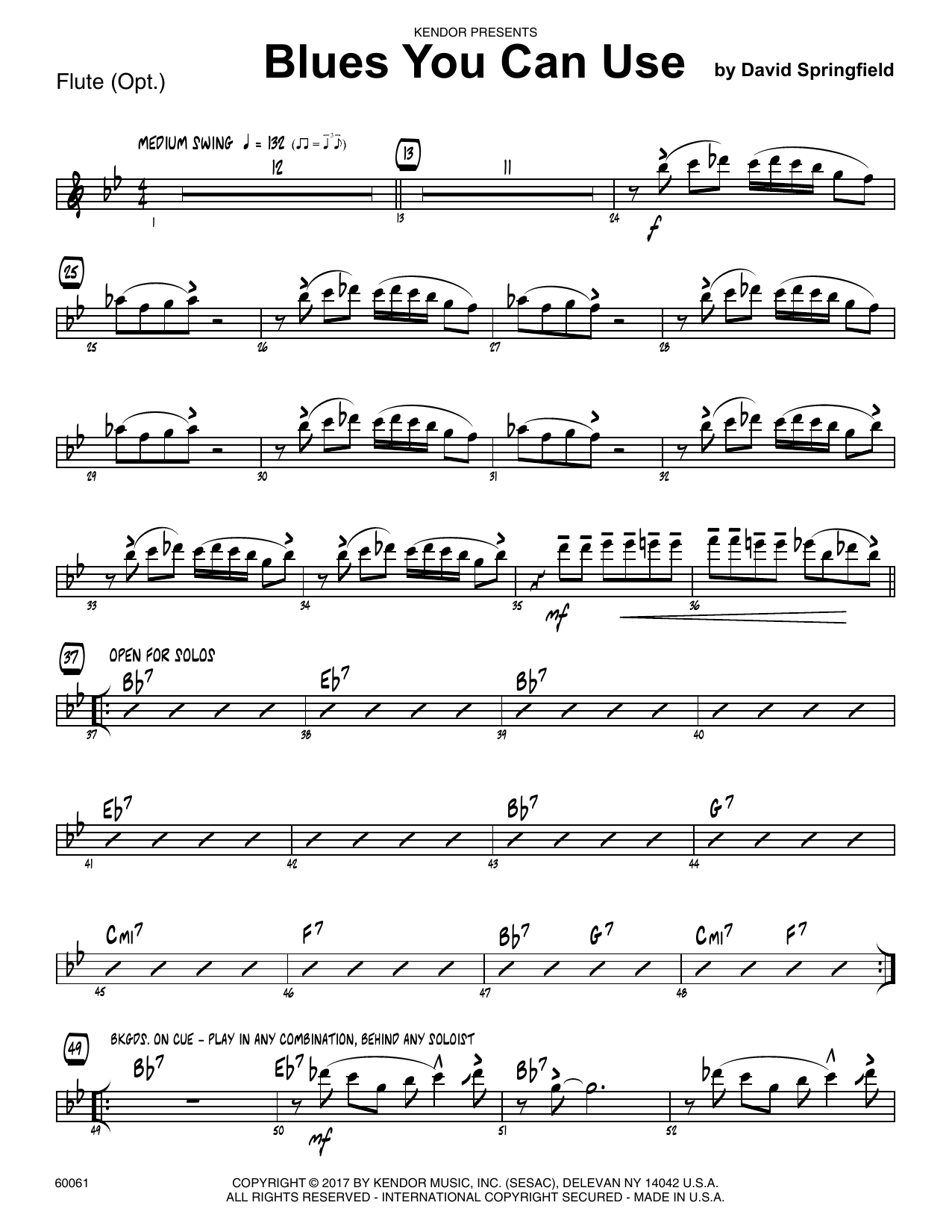 Download David Springfield Blues You Can Use - Flute Sheet Music