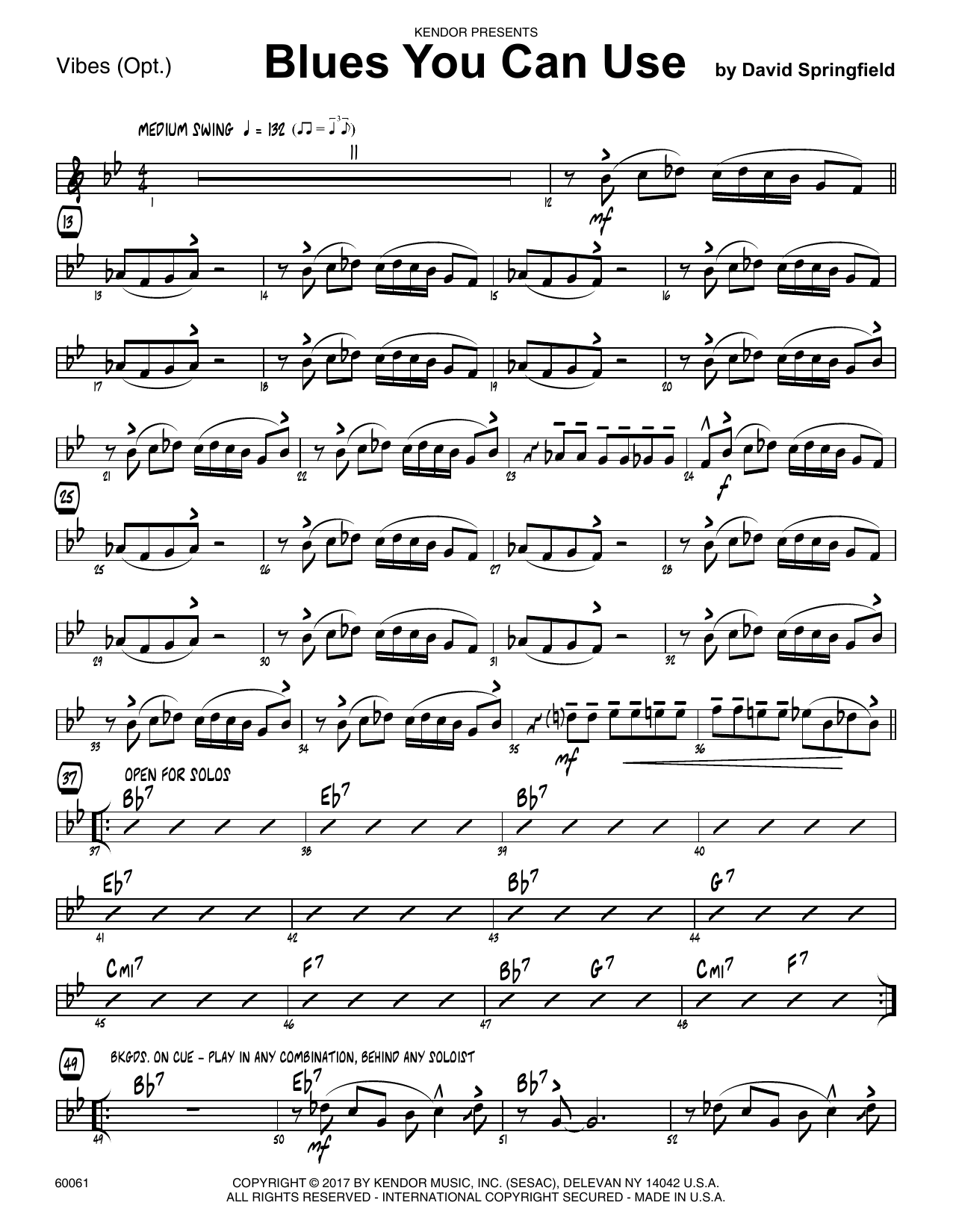 Download David Springfield Blues You Can Use - Vibes Sheet Music