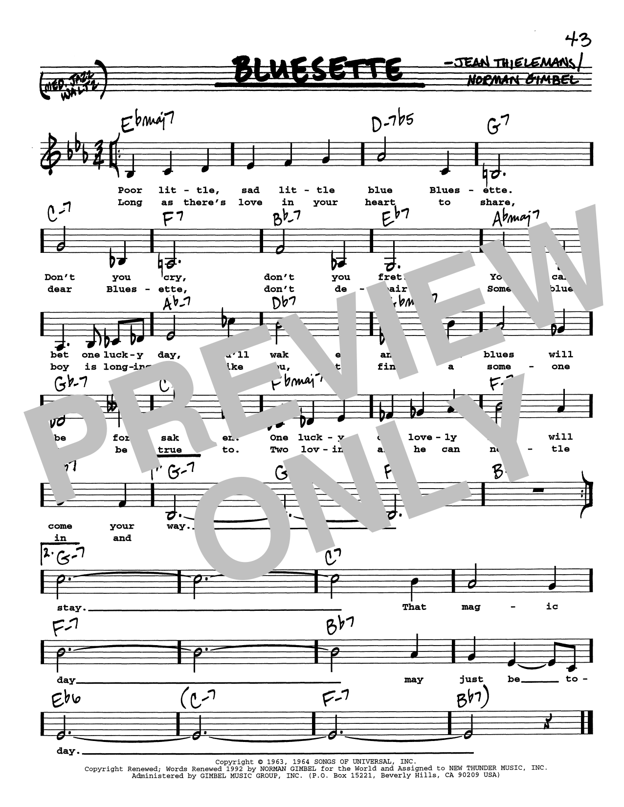 Toots Thielemans Bluesette (Low Voice) sheet music notes printable PDF score