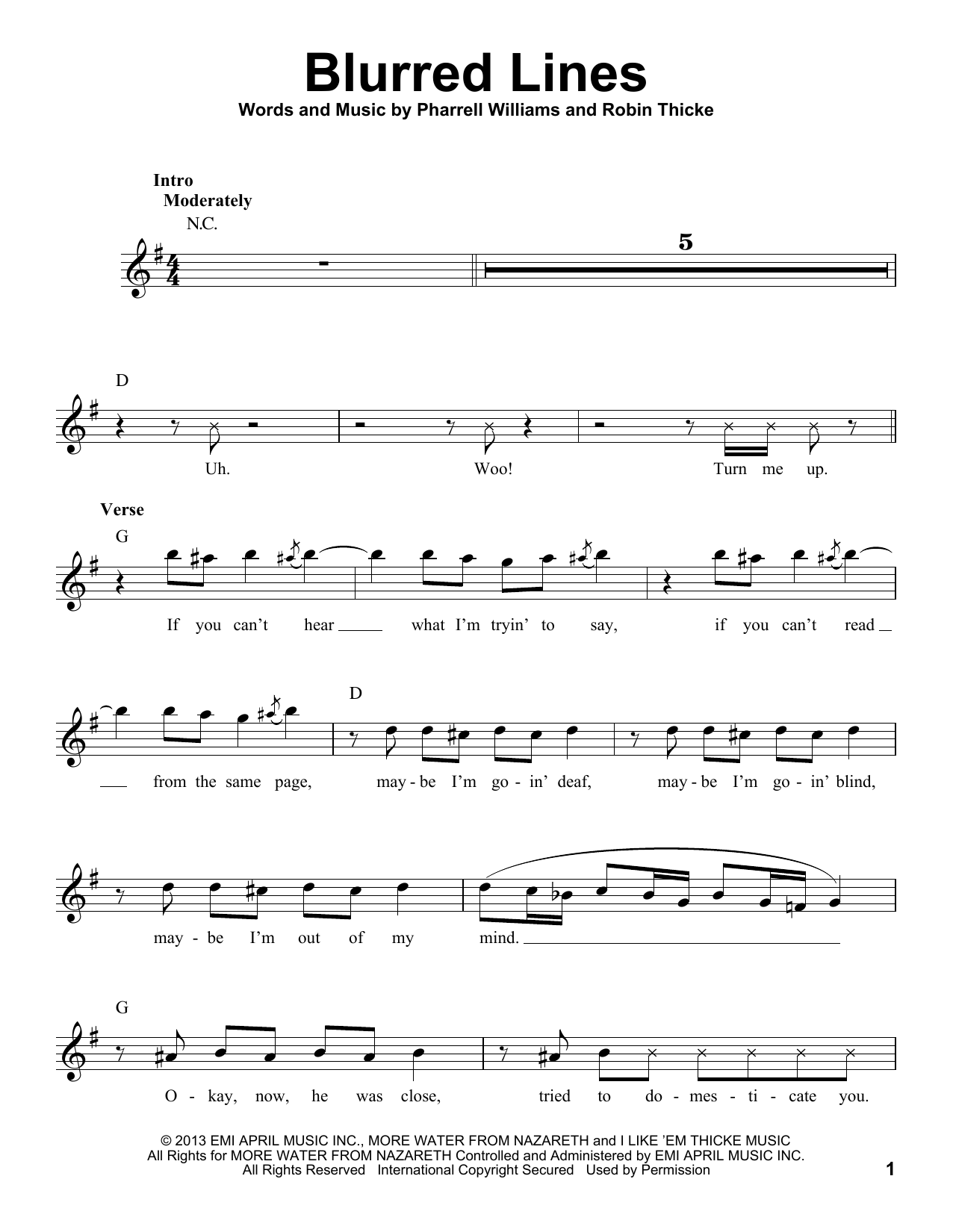 Download Robin Thicke Blurred Lines Sheet Music