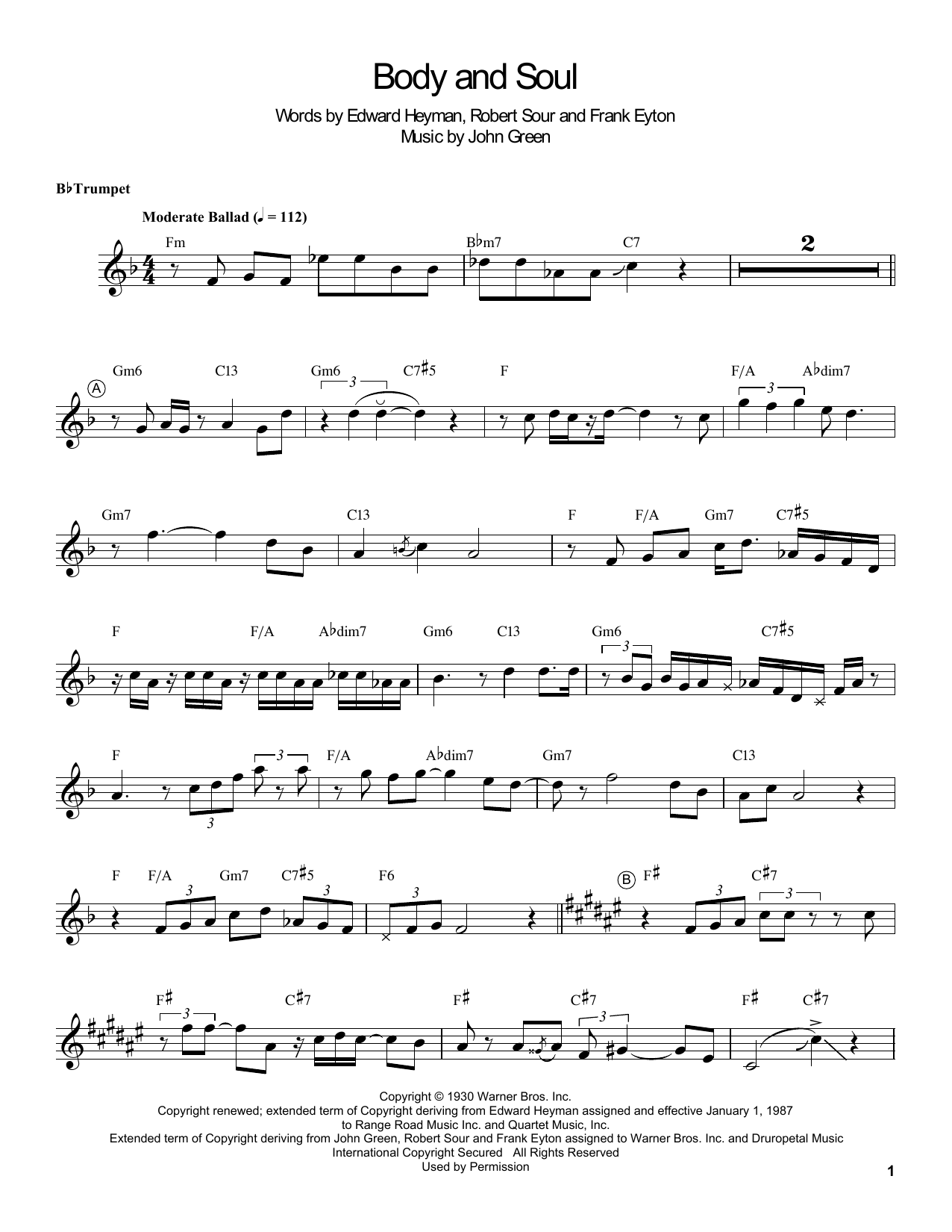 Download Louis Armstrong Body And Soul Sheet Music