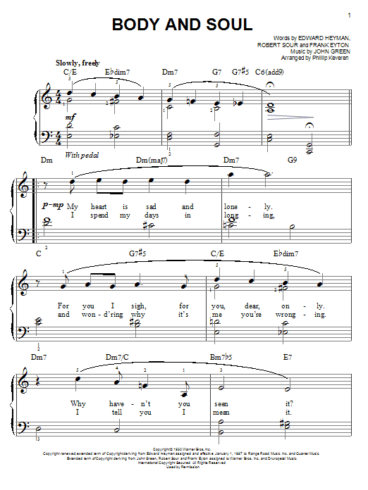 Edward Heyman Body And Soul sheet music notes printable PDF score