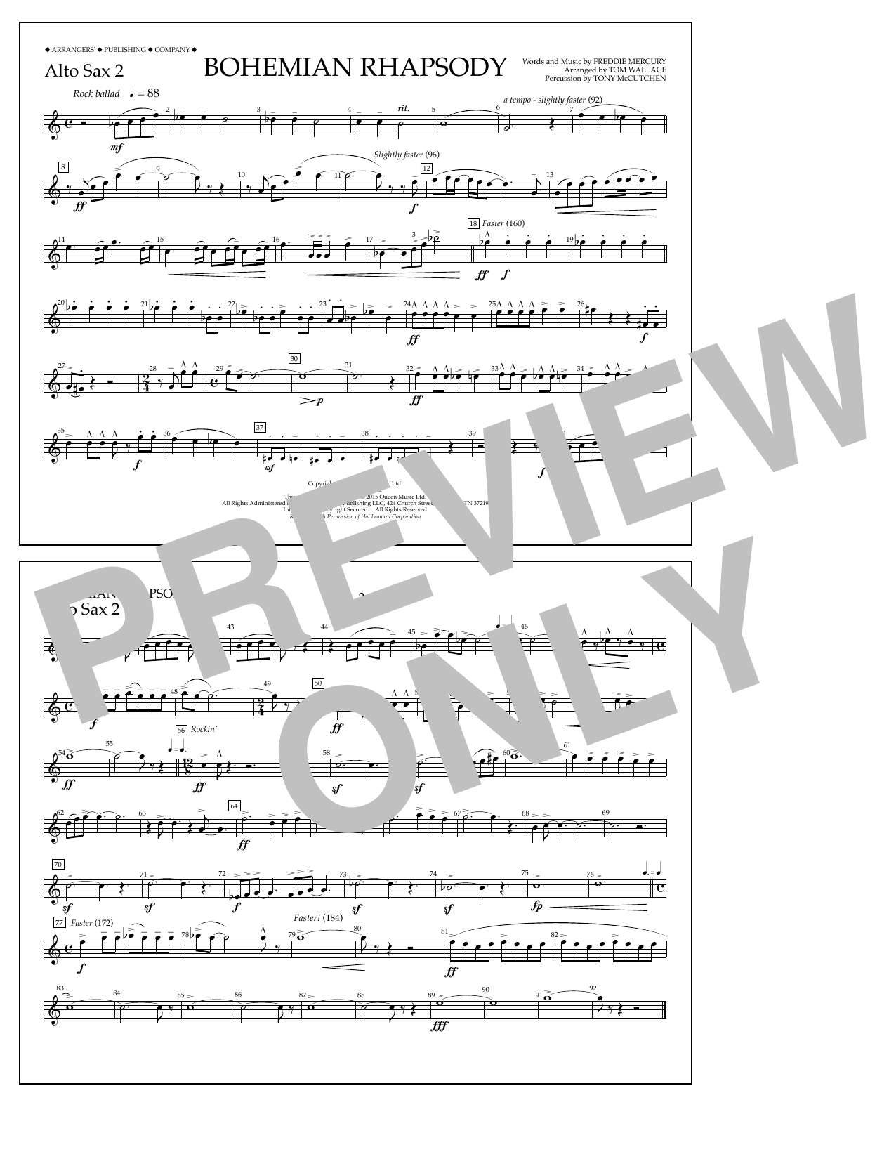 Download Tom Wallace Bohemian Rhapsody - Alto Sax 2 Sheet Music
