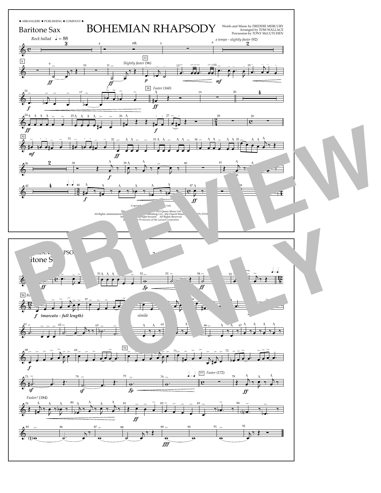 Download Tom Wallace Bohemian Rhapsody - Baritone Sax Sheet Music