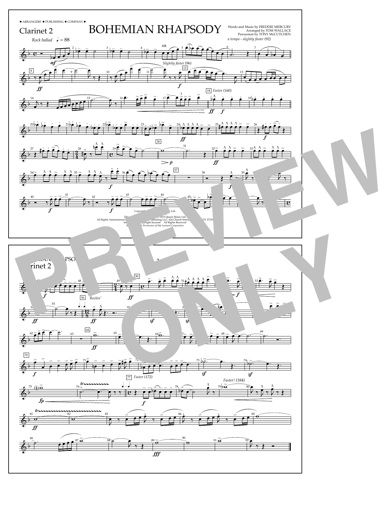 Download Tom Wallace Bohemian Rhapsody - Clarinet 2 Sheet Music