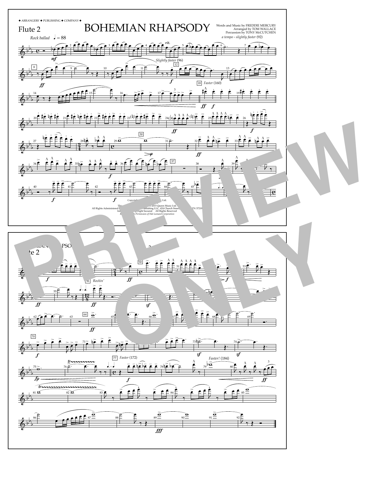 Download Tom Wallace Bohemian Rhapsody - Flute 2 Sheet Music