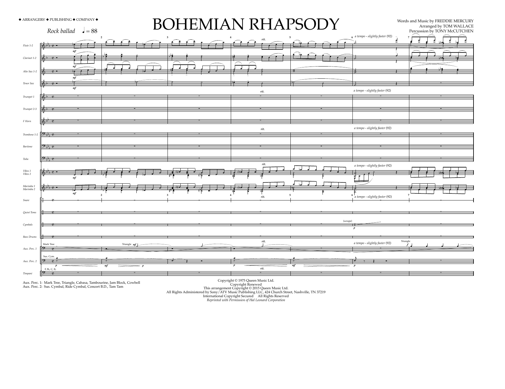 Download Tom Wallace Bohemian Rhapsody - Full Score Sheet Music