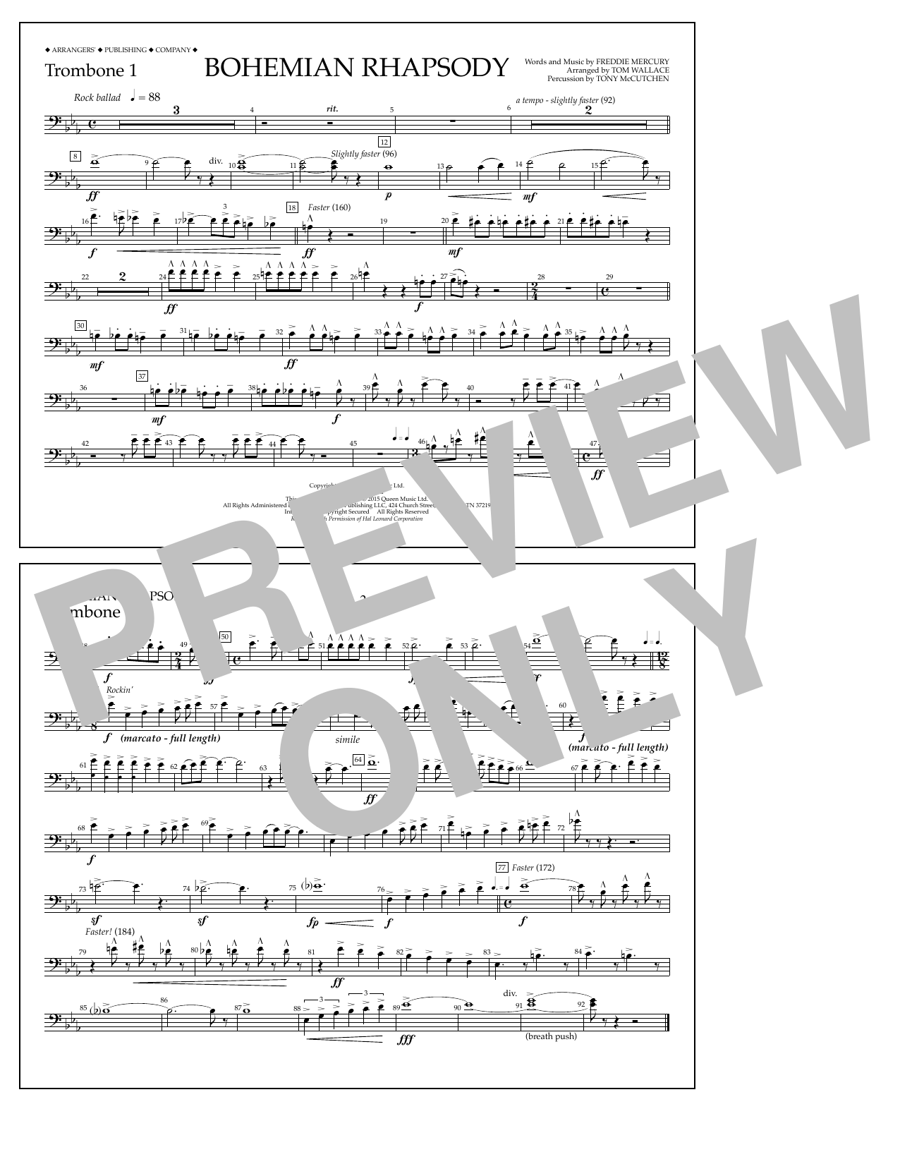 Download Tom Wallace Bohemian Rhapsody - Trombone 1 Sheet Music