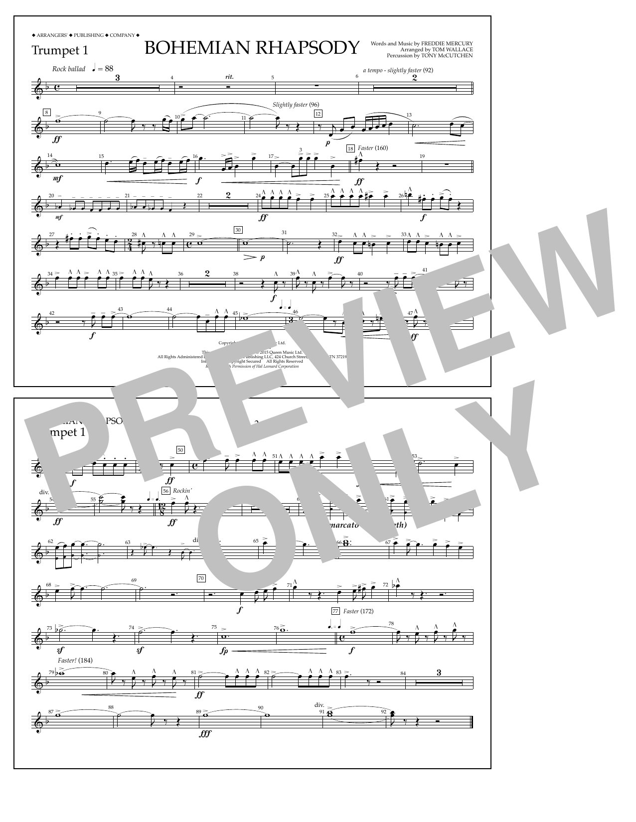 Download Tom Wallace Bohemian Rhapsody - Trumpet 1 Sheet Music