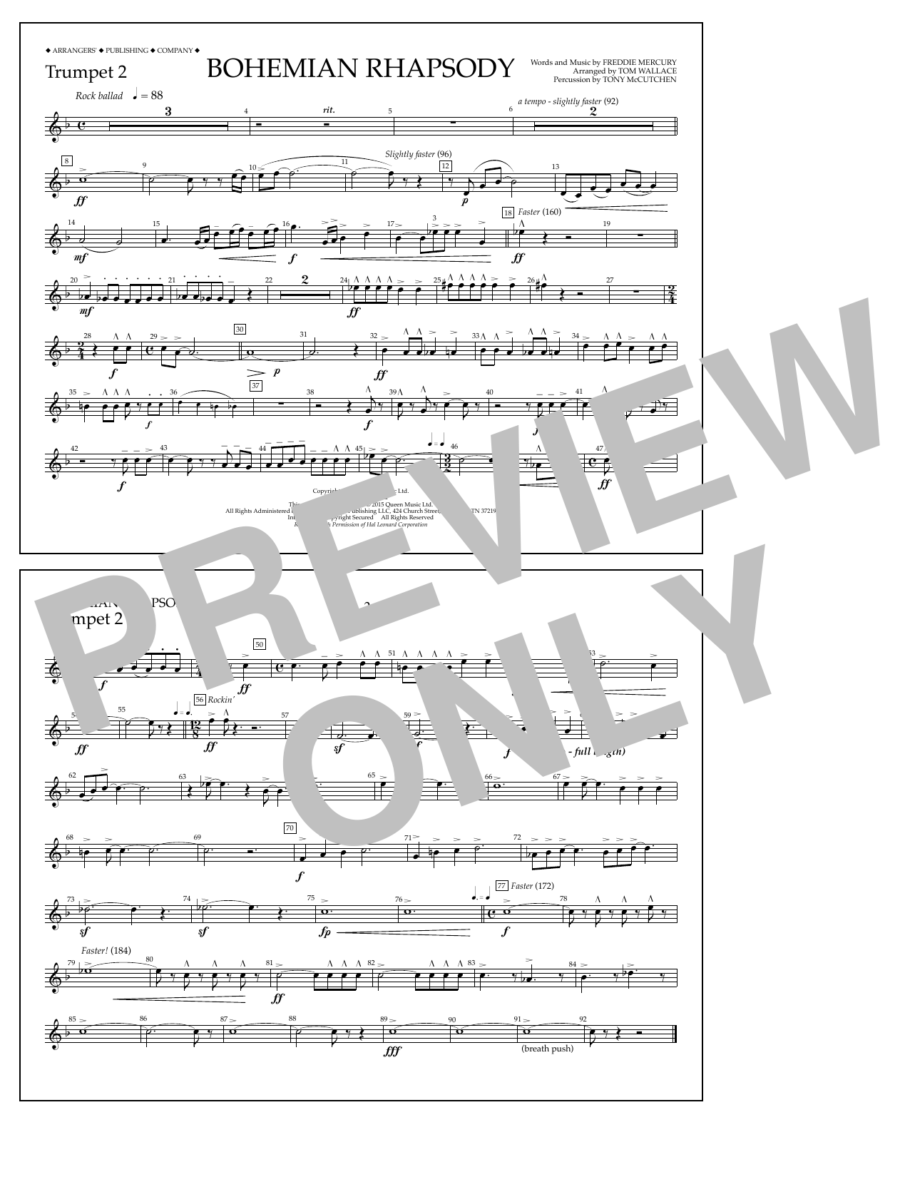 Download Tom Wallace Bohemian Rhapsody - Trumpet 2 Sheet Music