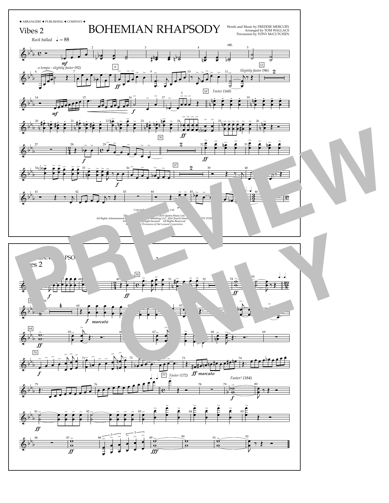 Download Tom Wallace Bohemian Rhapsody - Vibes 2 Sheet Music