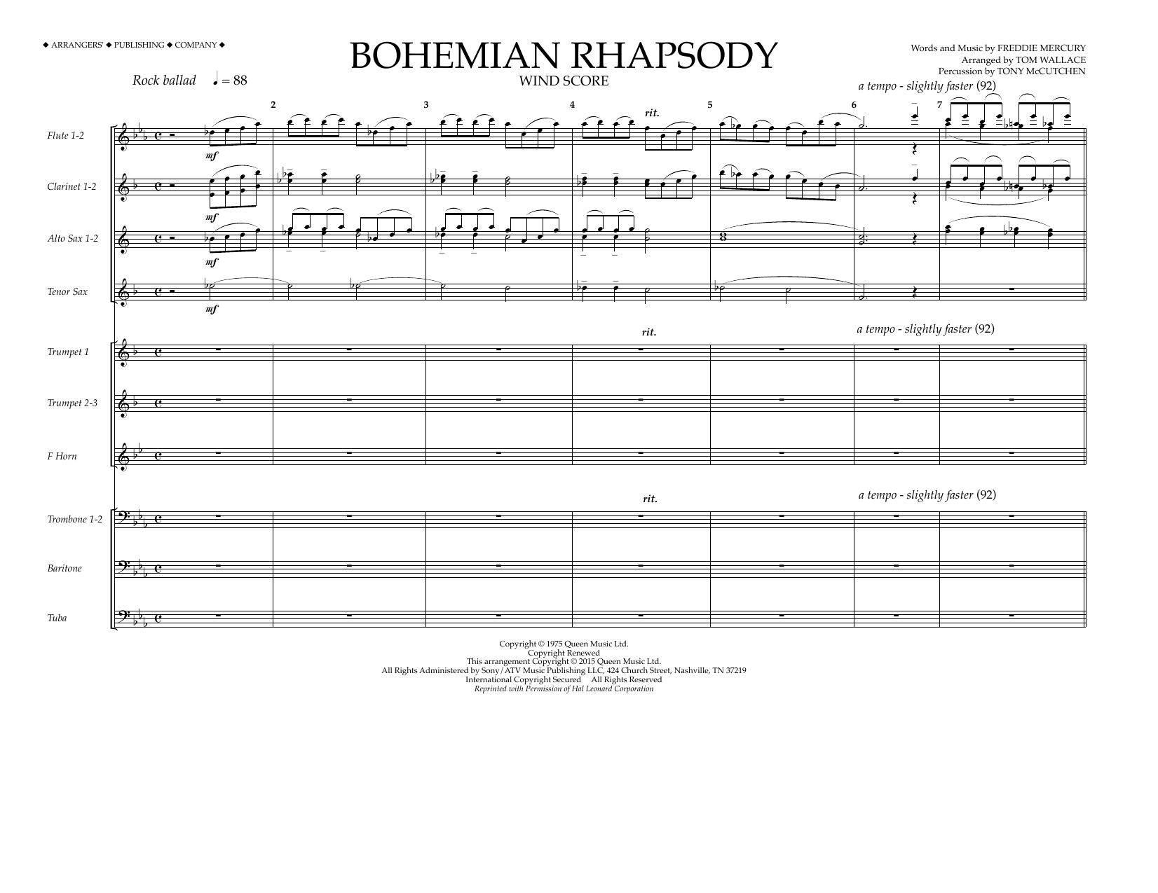Download Tom Wallace Bohemian Rhapsody - Wind Score Sheet Music