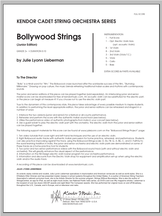 Download Â Lieberman Bollywood Strings (Junior Edition) - Fu Sheet Music