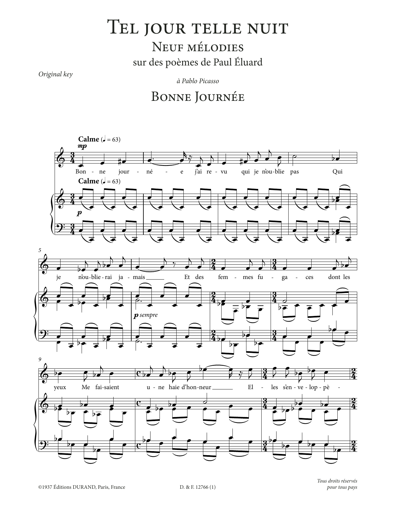 Francis Poulenc Bonne journée (High Voice) sheet music notes printable PDF score