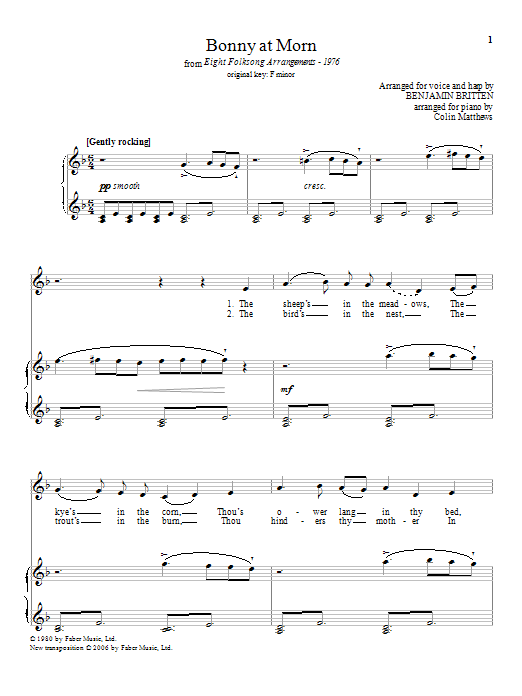Download Benjamin Britten Bonny at morn (from Eight Folksong Arra Sheet Music