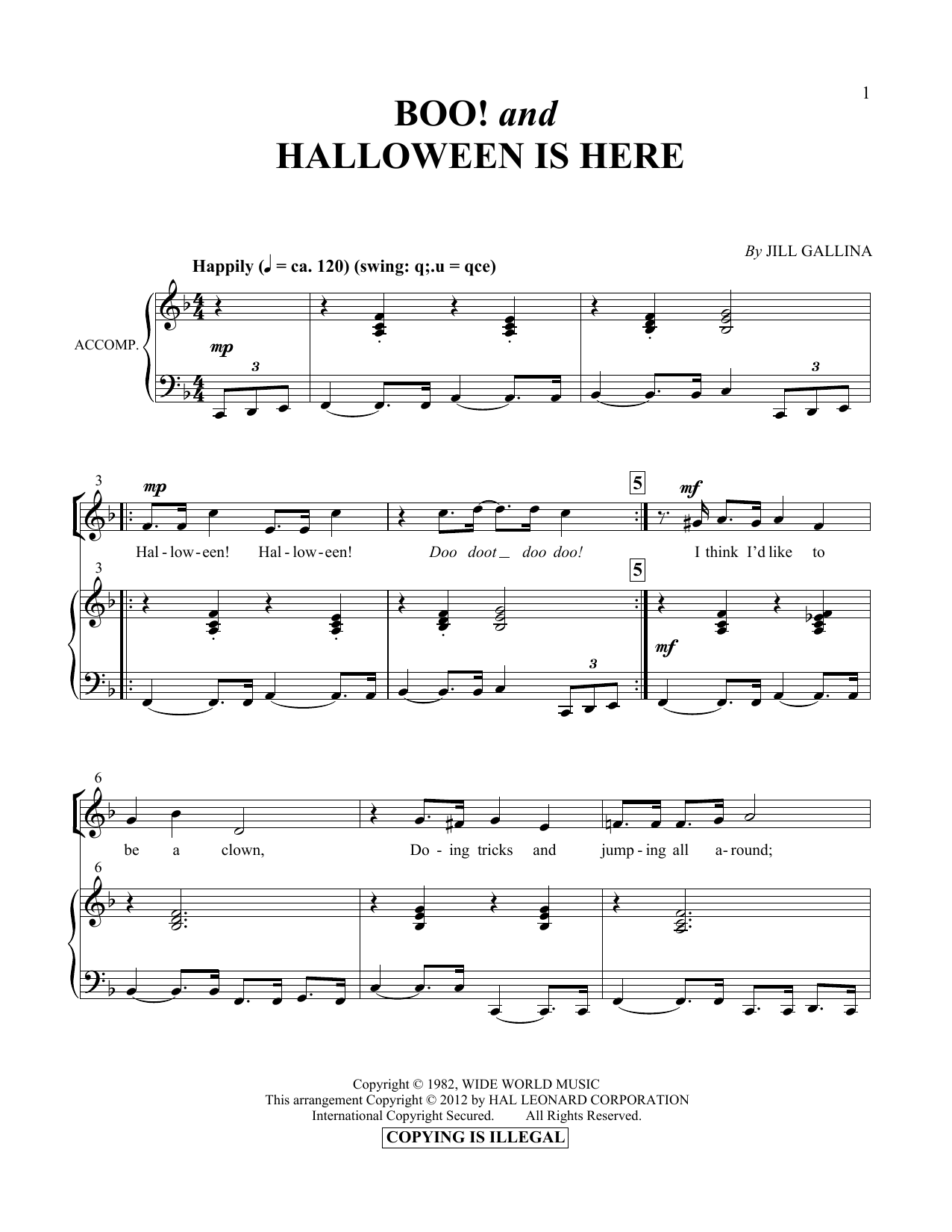 Download Jill Gallina Boo! & Halloween Is Here Sheet Music