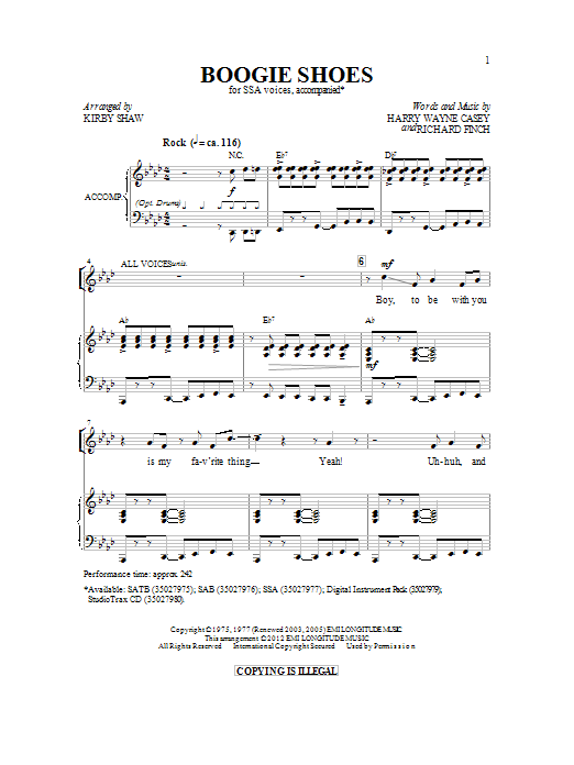 Download KC & The Sunshine Band Boogie Shoes (arr. Kirby Shaw) Sheet Music