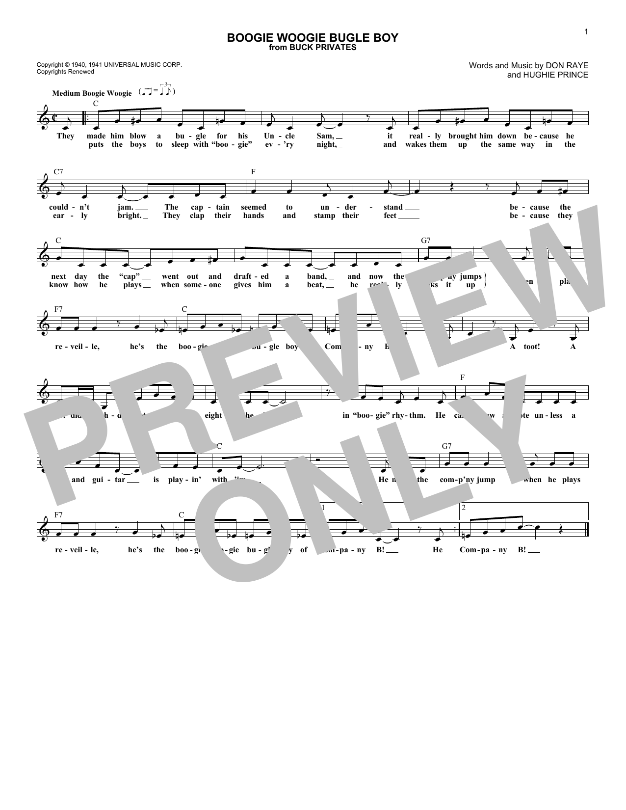 Download The Andrews Sisters Boogie Woogie Bugle Boy Sheet Music