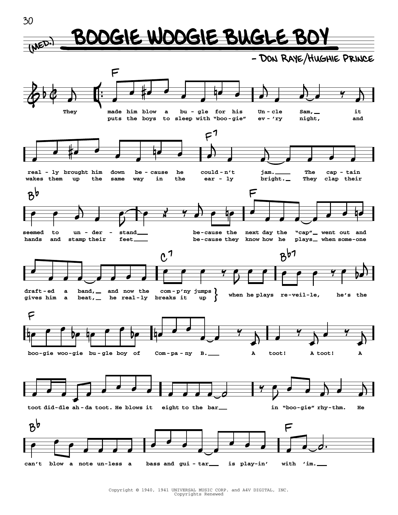 Download Andrews Sisters Boogie Woogie Bugle Boy (High Voice) (f Sheet Music