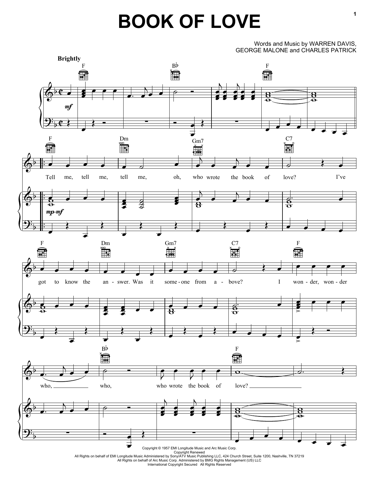 Download The Monotones Book Of Love Sheet Music