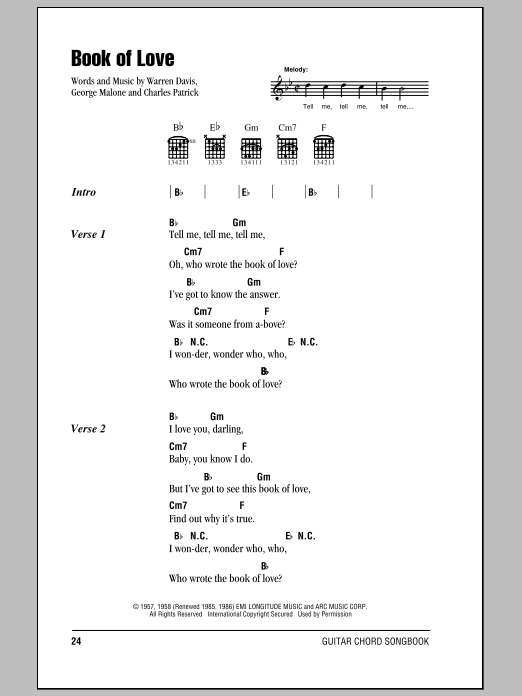 Download The Monotones Book Of Love Sheet Music