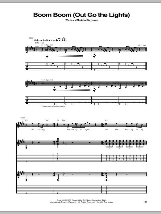 Download Little Walter Boom Boom (Out Go The Lights) Sheet Music
