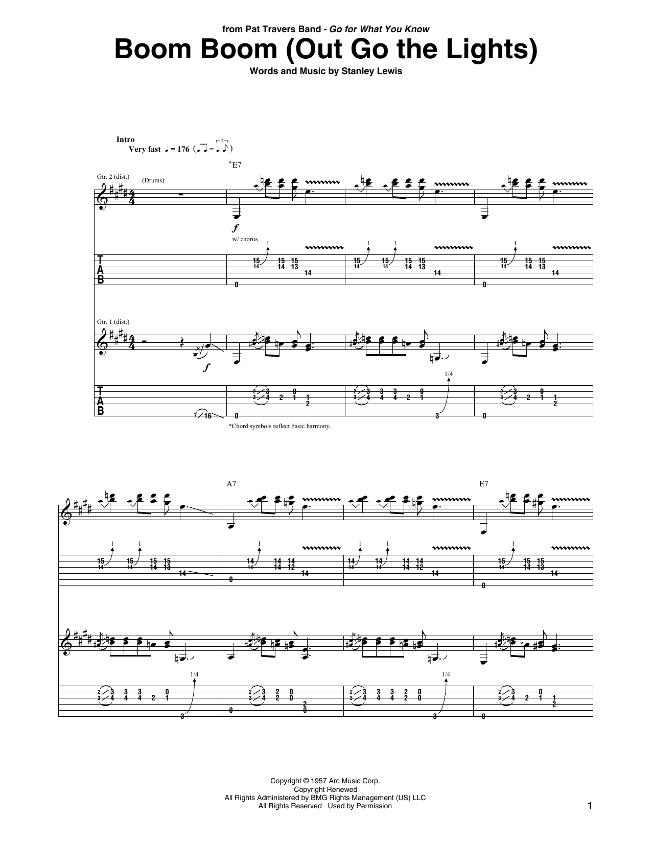 Download Pat Travers Boom Boom (Out Go The Lights) Sheet Music