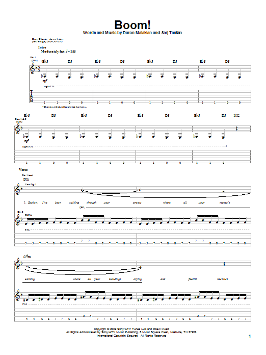 Download System Of A Down Boom! Sheet Music
