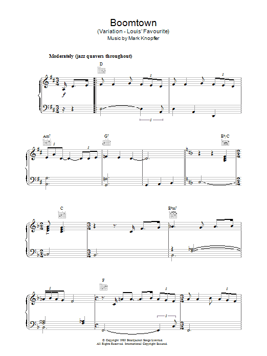 Download Mark Knopfler Boomtown (Variation - Louis' Favourite) Sheet Music