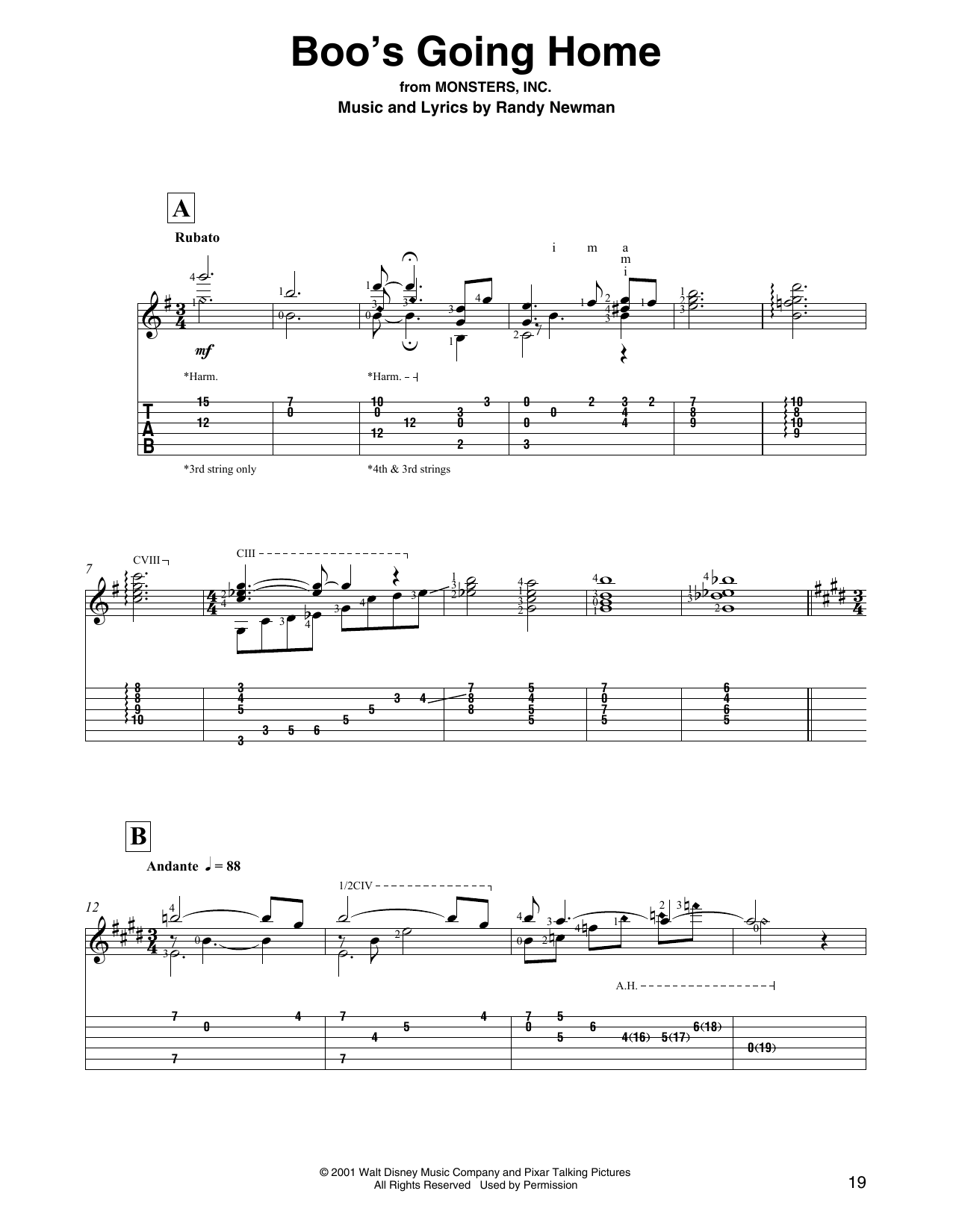 Randy Newman Boo's Going Home (from Monsters, Inc.) sheet music notes printable PDF score