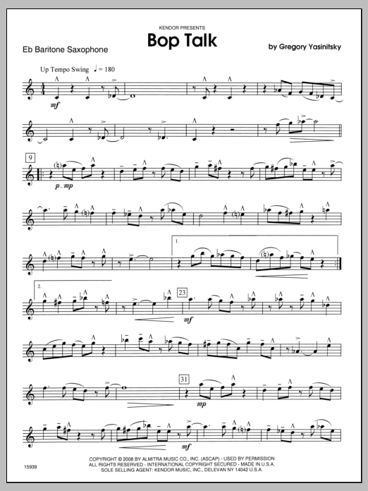 Download Yasinitsky Bop Talk - Baritone Sax Sheet Music