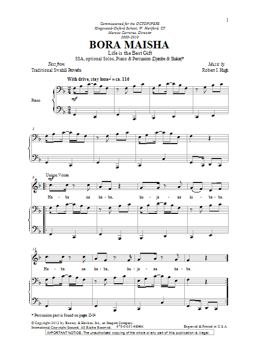 Download Robert I. Hugh Bora Maisha Sheet Music