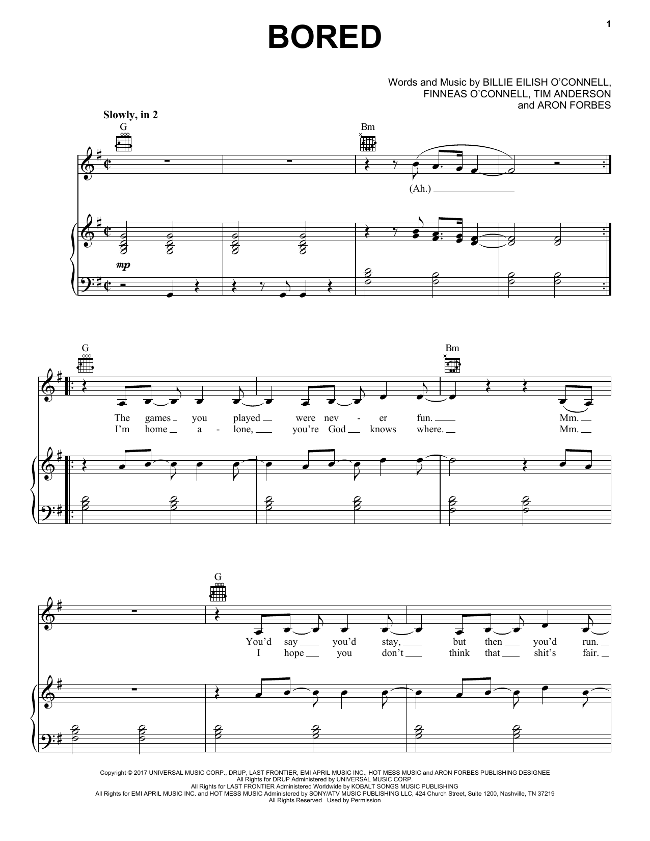 Download Billie Eilish Bored (from 13 Reasons Why) Sheet Music