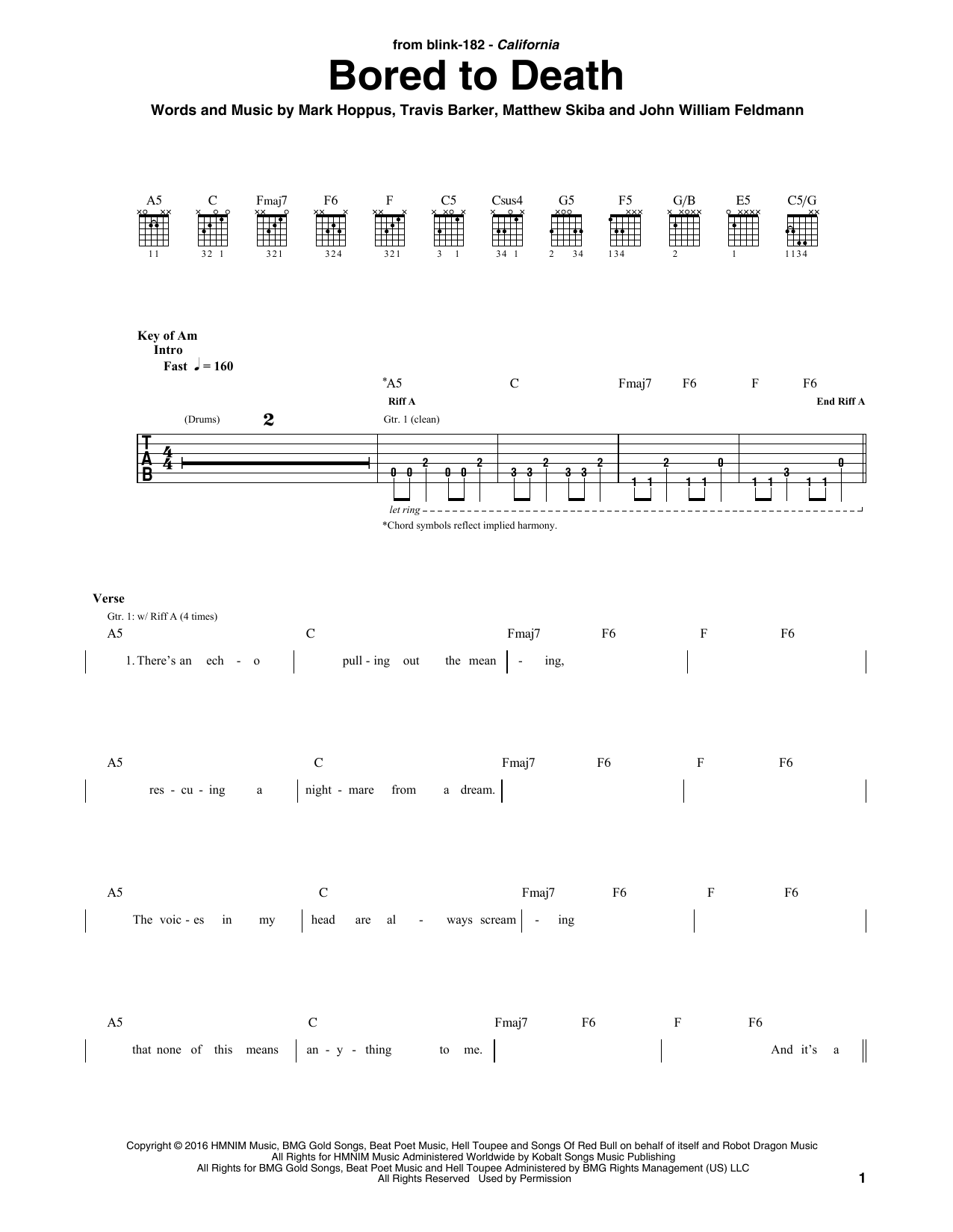 Download Blink 182 Bored To Death Sheet Music