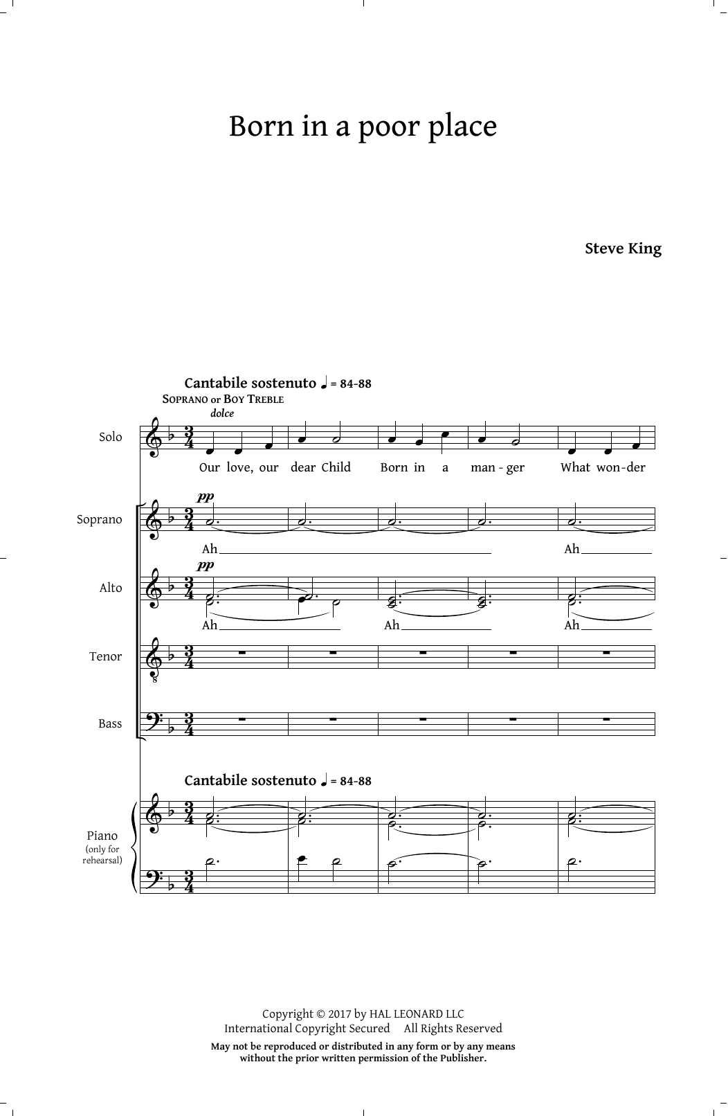 Download Steve King Born In A Poor Place Sheet Music