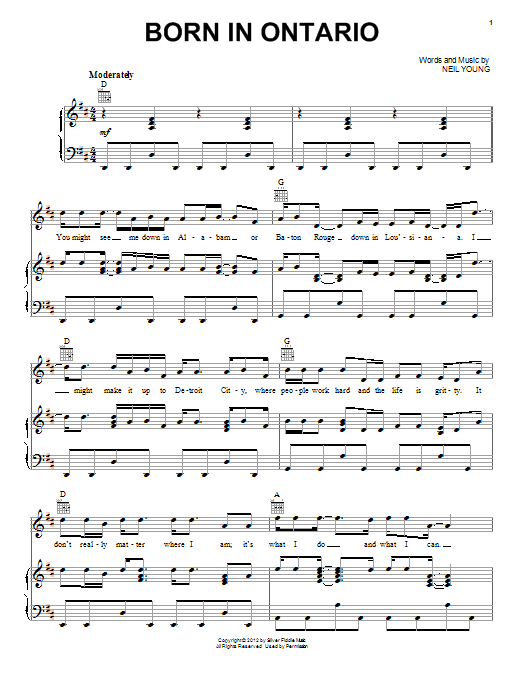 Download Neil Young Born In Ontario Sheet Music