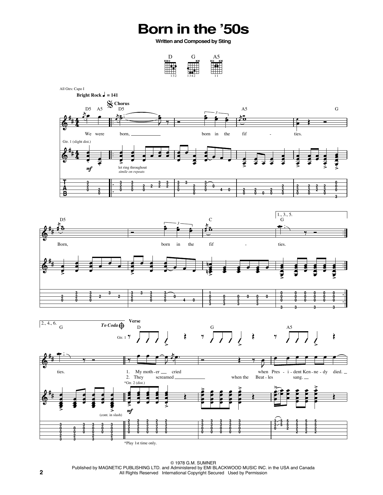 Download The Police Born In The 50's Sheet Music