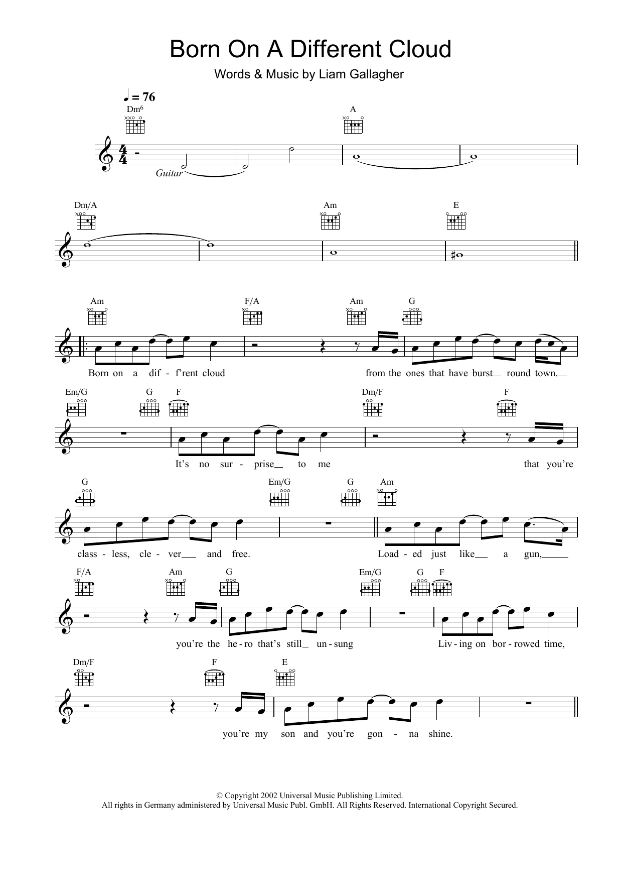 Download Oasis Born On A Different Cloud Sheet Music