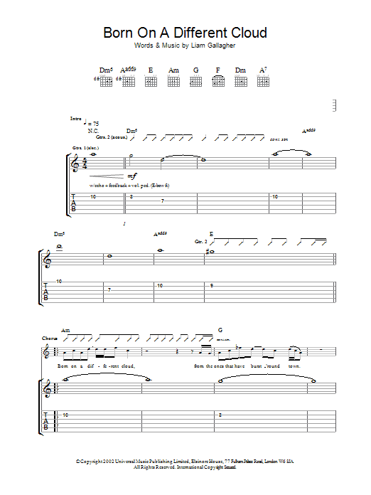Download Oasis Born On A Different Cloud Sheet Music