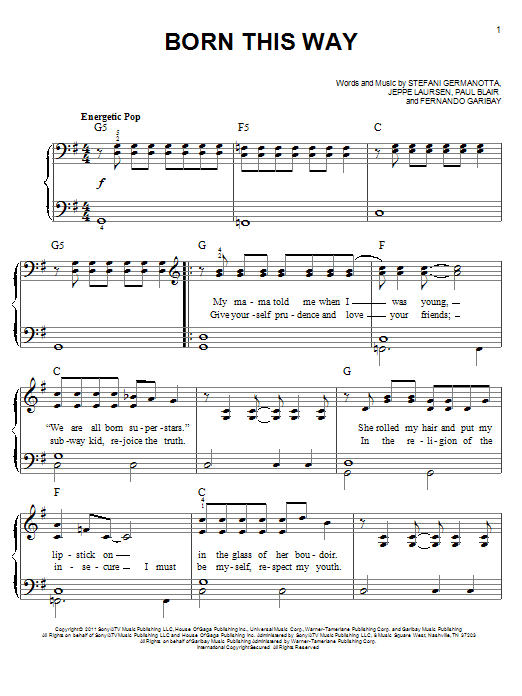 Download Glee Cast Born This Way Sheet Music