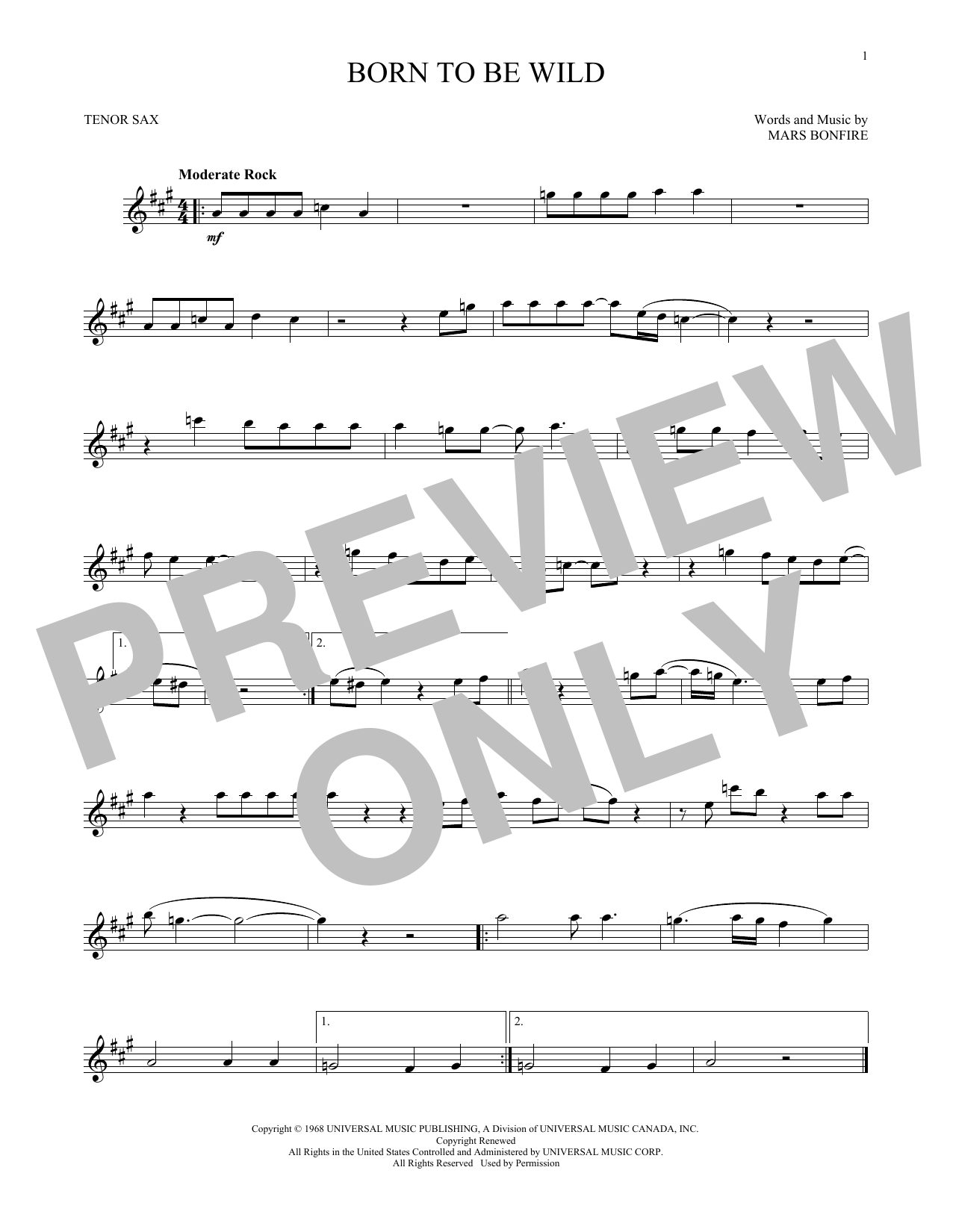 Download Steppenwolf Born To Be Wild Sheet Music