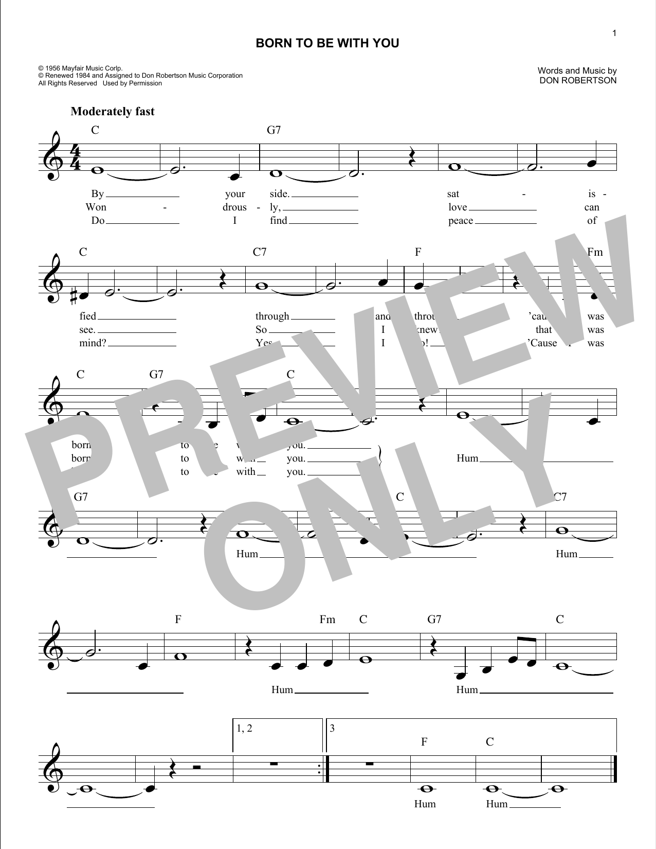 Download The Chordettes Born To Be With You Sheet Music