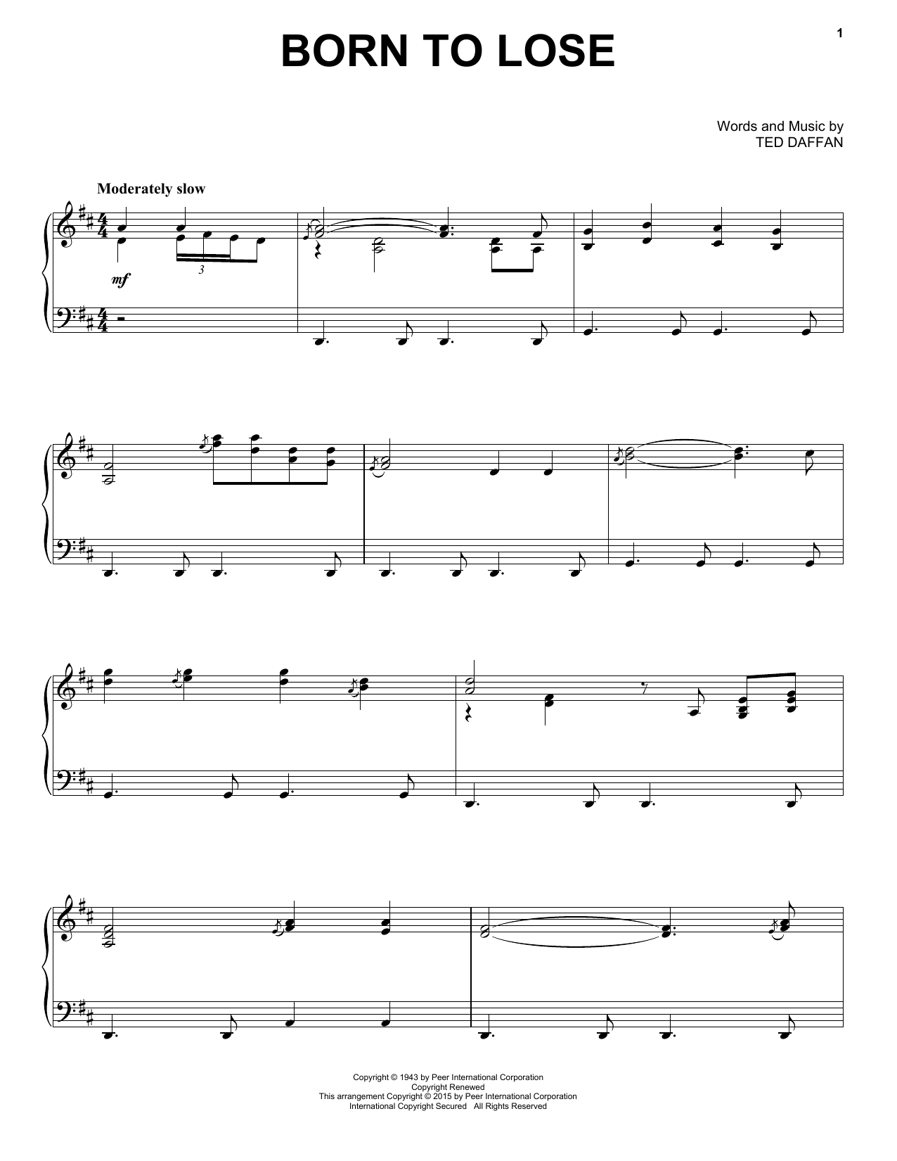 Download Ray Charles Born To Lose Sheet Music