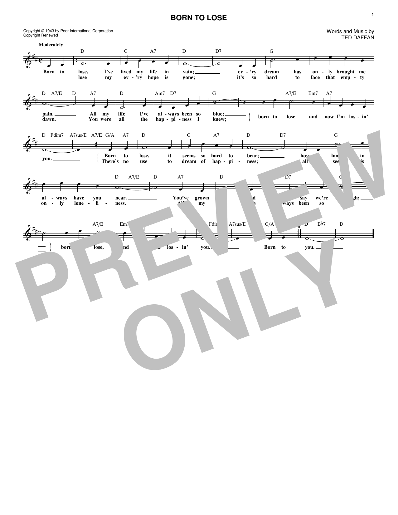 Download Ray Charles Born To Lose Sheet Music
