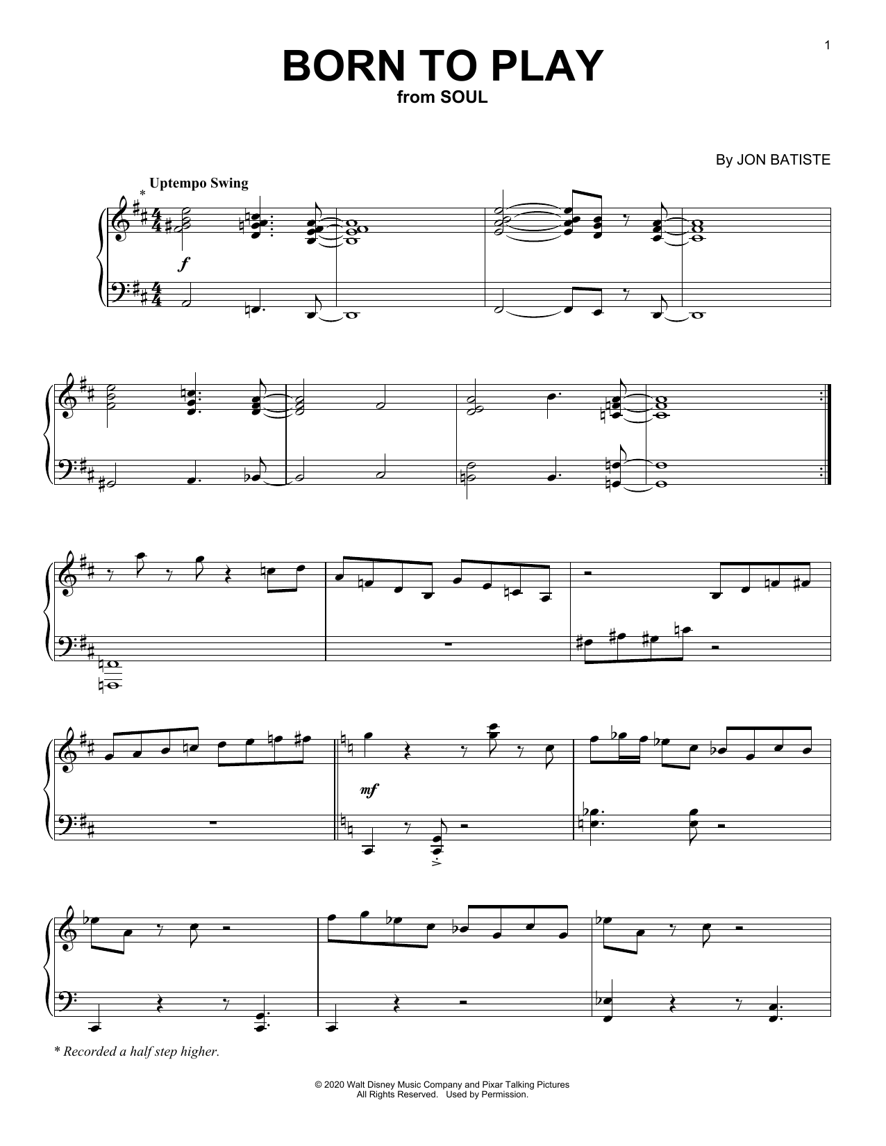 Download Jon Batiste Born To Play (from Soul) Sheet Music
