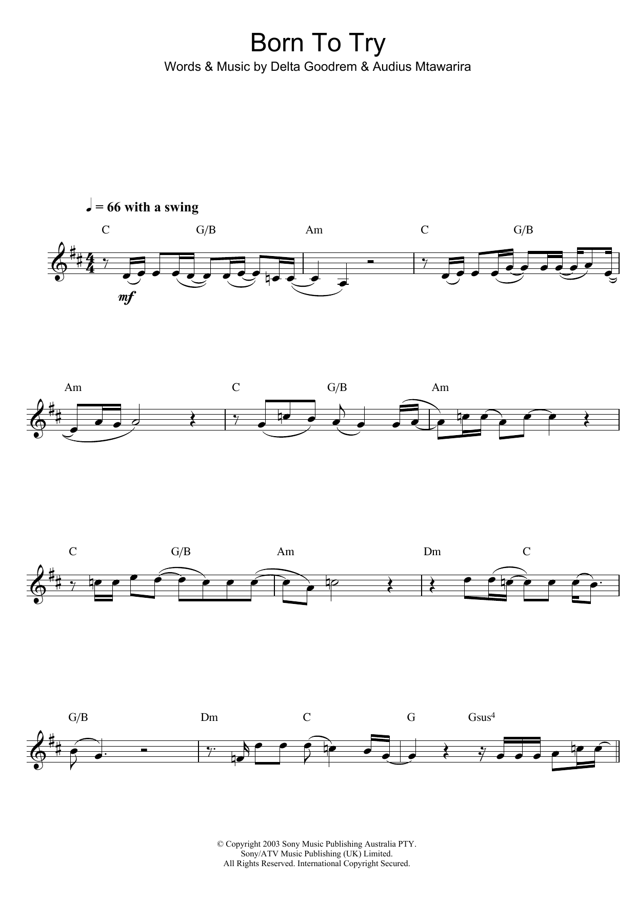 Download Delta Goodrem Born To Try Sheet Music
