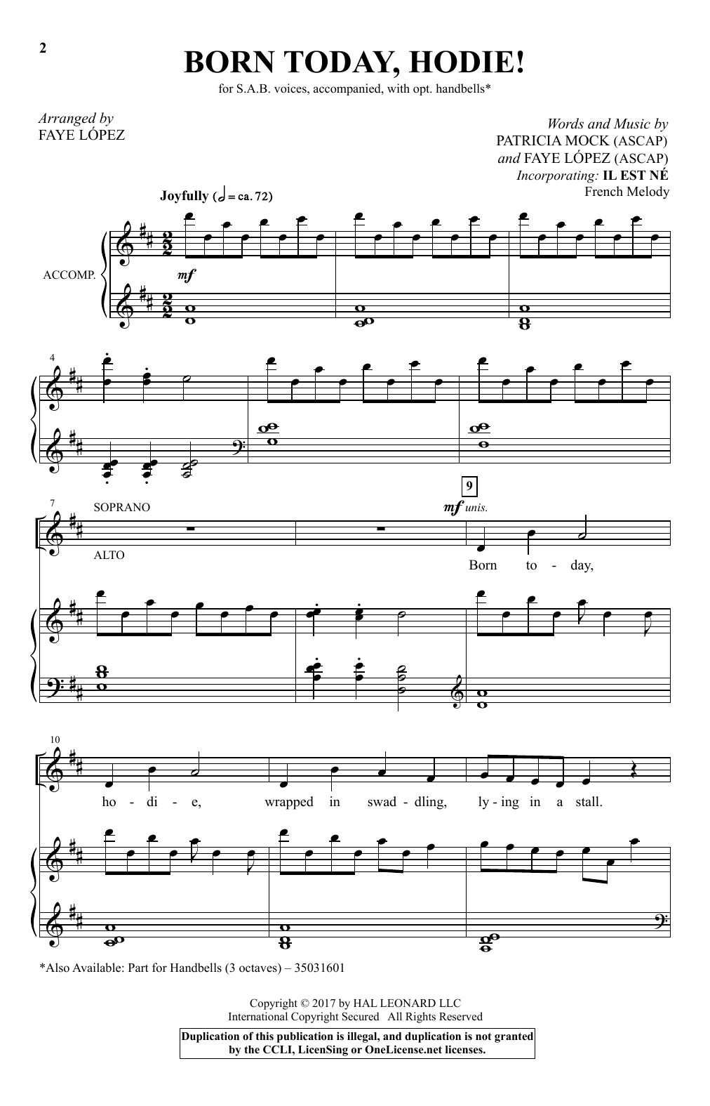 Download Patricia Mock Born Today, Hodie! (arr. Faye Lopez) Sheet Music