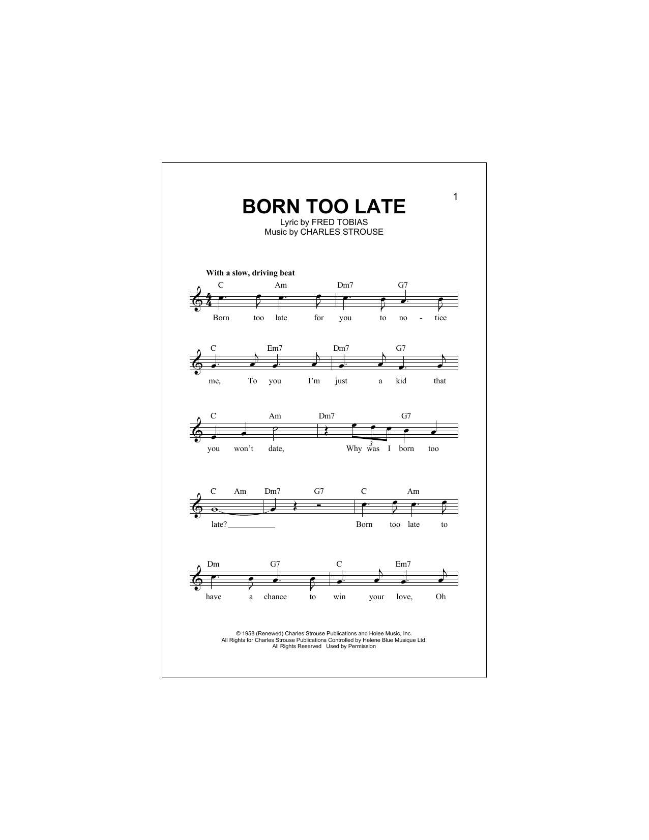 Download Charles Strouse Born Too Late Sheet Music