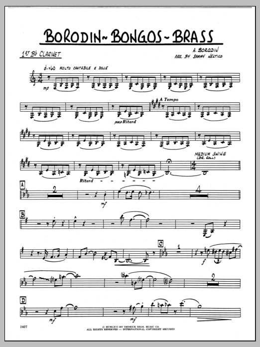 Download Sammy Nestico Borodin-Bongos-Brass - 1st Bb Clarinet Sheet Music